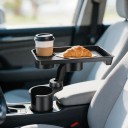 Mesa para suporte de bebidas no carro 26 x 18 cm Tabuleiro rotativo com espaço para copo Expansor com base de 6,5 a 9,5 cm Preto Para comida e bebida 6