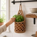 Makramee-Blumentopf-Hängkorb 28 x 15 cm Aus Seil Geflochten Brauner Boho Übertopf für Pflanzen und Sukkulenten zum Aufhängen an der Wand 2