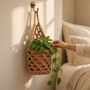 Makramee-Blumentopf-Hängkorb 28 x 15 cm Aus Seil Geflochten Brauner Boho Übertopf für Pflanzen und Sukkulenten zum Aufhängen an der Wand 4