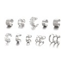 Sada 10 záušnic bez propichování Ear cuff na chrupavku Různé vzory s lístky proužky a výřezy Zinková slitina Stříbrná barva pro ženy 1