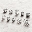 Sada 10 záušnic bez propichování Ear cuff na chrupavku Různé vzory s lístky proužky a výřezy Zinková slitina Stříbrná barva pro ženy 2