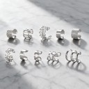 Sada 10 záušnic bez propichování Ear cuff na chrupavku Různé vzory s lístky proužky a výřezy Zinková slitina Stříbrná barva pro ženy 3
