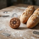 Runde Brotmesser 5 cm mit Lotusmuster und 10 Ersatzklingen Holzgriff mit Etui Hellbraun Teig schneiden 5
