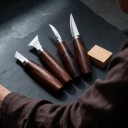 Sada 4 řezbářských nožů Délka 12,9 až 16 cm Šikmé a zahnuté čepele z nerezové oceli Dřevěné rukojeti Pro dřevořezbu a vyřezávání 5