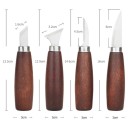 Sada 4 řezbářských nožů Délka 12,9 až 16 cm Šikmé a zahnuté čepele z nerezové oceli Dřevěné rukojeti Pro dřevořezbu a vyřezávání 6