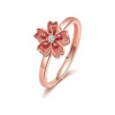 Drehbarer Antistressring Sakura mit roten Blütenblättern und Kristall Einstellbare Größe Kupfer Roségoldene Farbe Damen Schmuck für jeden Tag 1