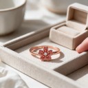 Drehbarer Antistressring Sakura mit roten Blütenblättern und Kristall Einstellbare Größe Kupfer Roségoldene Farbe Damen Schmuck für jeden Tag 5