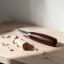 Řezbářský nůž Délka 16 cm Štíhlá prohnutá čepel 6 cm z nerezové oceli Dřevěná rukojeť Na vyřezávání dřeva a jemné detaily 3