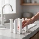 Náhradní filtrační vložky do sprchové hlavice 8 ks Délka 8,1 cm PP bavlna Bílé Vyměnitelný filtr pro ruční sprchu s filtrem 3