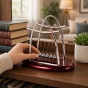 Newtonova houpačka s obloukovým rámem 17,8 x 14 cm Kovové kyvadlo s 5 kuličkami a vínovým podstavcem Stolní dekorace do kanceláře 4