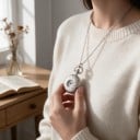 Mini Taschenuhr mit Deckel und Fenster 2,4 cm Quarz Römische Ziffern Kette 78 cm Vintage Stil Unisex 7
