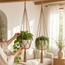 Suporte suspenso para vaso de flores macramé 3 pcs Comprimento 90 cm Cordão trançado à mão com argola de metal Suspensão boho 2