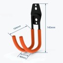 Wandhaken für Fahrräder in J-Form Mittel Höhe 145 mm Metall mit rutschfester Beschichtung Schwarz mit orangefarbenen Armen Für die Garage 3