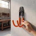 Wandhaken für Fahrräder in J-Form Mittel Höhe 145 mm Metall mit rutschfester Beschichtung Schwarz mit orangefarbenen Armen Für die Garage 4