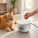 Cat Fountain 1.2 L with Curved Transparent Tube Pump with EU Plug 230 V Filter and Water Recirculation White Feeder 2