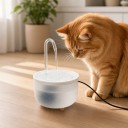 Cat Fountain 1.2 L with Curved Transparent Tube USB 5 V Pump Filter and Water Circulation White Feeder 3