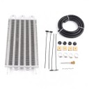 Universal Oil Cooler 6 Rows 393 x 189 x 20 mm Aluminium Silver Kit with 1.2 m Hose and Clamps for Engine, Transmission and Differential 1