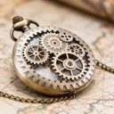 Kapesní hodinky Steampunk s prořezávaným víčkem s ozubenými koly 45 mm Quartz Kovová slitina Bronzová barva Řetízek Pro muže i ženy 7
