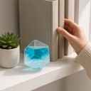 Bouřkové sklo Storm Glass ve tvaru kostky 6 cm Barometr z ručně foukaného skla na bukovém podstavci Dekorace na stůl 8