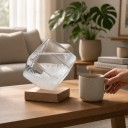 Γυάλινη καταιγίδα Storm Glass σε σχήμα κύβου 8,5 εκ. Βαρόμετρο από χειροποίητο γυαλί σε βάση από οξιά Διακόσμηση για το τραπέζι 5