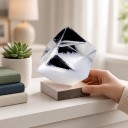 Γυάλινη καταιγίδα Storm Glass σε σχήμα κύβου 8,5 εκ. Βαρόμετρο από χειροποίητο γυαλί σε βάση από οξιά Διακόσμηση για το τραπέζι 7