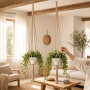 Závěsný držák na květináč makramé 6 ks Délka 90 cm Ručně pletený provaz s kovovým kroužkem Boho závěs na rostliny 4