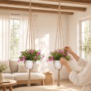 Závěsný držák na květináč makramé 6 ks Délka 90 cm Ručně pletený provaz s kovovým kroužkem Boho závěs na rostliny 6
