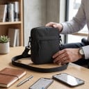 Crossbody taske til mobil over skulderen 14 x 18 x 5 cm Unisex med justerbar rem Vandafvisende nylon Sort Til dokumenter og nøgler 4