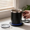 Vyhřívaný hrnek 350 ml s USB podložkou Dvoustěnná nerezová ocel 304 Udržování teploty 55–65 °C Víčko Káva Čaj Kancelář 4