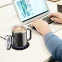Vyhřívaný hrnek 350 ml s USB podložkou Dvoustěnná nerezová ocel 304 Udržování teploty 55–65 °C Víčko Káva Čaj Kancelář 6