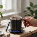 Vyhřívaný hrnek 350 ml s USB podložkou Dvoustěnná nerezová ocel 304 Udržování teploty 55–65 °C Víčko Káva Čaj Kancelář 7