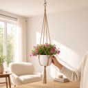 Macramé ophæng til blomsterkrukker Længde 60 cm Håndlavet af snor af plantefibre Naturlig nuance Til indendørs og udendørs planter 2