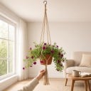 Macramé ophæng til blomsterkrukker Længde 60 cm Håndlavet af snor af plantefibre Naturlig nuance Til indendørs og udendørs planter 6