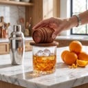 Ensemble de fumage pour cocktails et whisky Fût en bois 10,67 cm 4 boîtes de copeaux de bois Cuillère Brosse et boîte cadeau Accessoires de bar 4