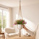 Macramé ophæng til blomsterkrukker Længde 80 cm Håndlavet af snor af plantefibre Naturlig nuance Til indendørs og udendørs planter 2