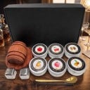 Ensemble de fumage pour cocktails et whisky Fût en bois 10,67 cm 6 boîtes de copeaux 2 cubes de refroidissement en métal Cuillère Brosse et boîte 3