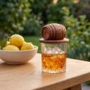 Ensemble de fumage pour cocktails et whisky Fût en bois 10,67 cm 6 boîtes de copeaux 2 cubes de refroidissement en métal Cuillère Brosse et boîte 6