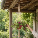 Macramé ophæng til blomsterkrukker 2 stk 90 cm Håndlavet af reb af plantefibre Naturlig nuance Til stue- og udendørsplanter 4