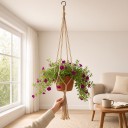 Macramé ophæng til blomsterkrukker 2 stk 90 cm Håndlavet af reb af plantefibre Naturlig nuance Til stue- og udendørsplanter 6