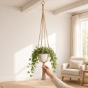 Macramé ophæng til blomsterkrukker 2 stk 90 cm Håndlavet af reb af plantefibre Naturlig nuance Til stue- og udendørsplanter 8