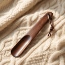 Wooden Shoe Horn 26 cm Shoe Horn Made of Solid Wood with Hanging Loop Brown Curved Tip for Putting on Shoes at Home and in Hotels 2