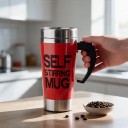 Self-Mixing Mug 450 ml with Lid and Button on the Handle for Automatic Battery Mixing for Coffee, Cocoa and Dairy Drinks 5