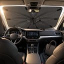 Sluneční clona deštník na čelní sklo auta 150 x 82 cm Zahnutá skládací rukojeť Výřez pro zrcátko Černá a stříbrná Pro SUV a dodávky 2