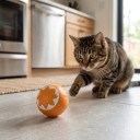 Smart Self-Propelling Ball for Cats 4.3 cm Interactive Electric Toy with Touch Activation USB-C Charging Orange for Indoor Play 2