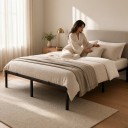 Metalramme til seng 200 x 140 cm Til dobbeltseng Maksimal vægt 360 kg Højde 35 cm Stålstruktur med 8 ben og metalstænger Sort 5