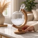 Γυάλινο μπαρόμετρο Storm Glass σε σχήμα γλόμπου 21,5 x 14 εκ. Γυάλινο μπαρόμετρο με κρύσταλλα σε ξύλινη βάση Διακόσμηση για το τραπέζι και το ράφι 3