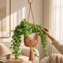 Macramé ophæng til blomsterkrukker med flettet lomme Længde 89 cm Til blomsterkrukker med en diameter på op til 20 cm Bomuldsreb Boho dekoration 2