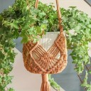 Macramé ophæng til blomsterkrukker med flettet lomme Længde 89 cm Til blomsterkrukker med en diameter på op til 20 cm Bomuldsreb Boho dekoration 6