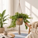 Macramé ophæng til blomsterkrukker med flettet lomme Længde 89 cm Til blomsterkrukker med en diameter på op til 20 cm Bomuldsreb Boho dekoration 7