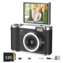 Digitální fotoaparát 4K s výklopným 2,4″ displejem o 180° a 32GB kartou Blesk Stabilizace obrazu Pro děti i dospělé 3